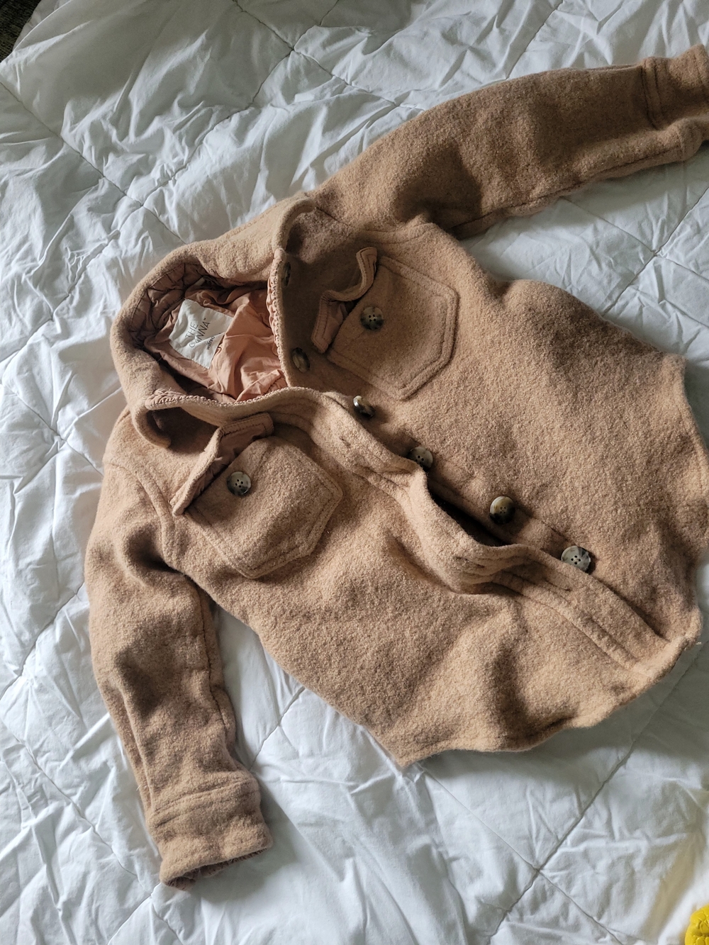 Wilfred Kids Hooded Button-Front Jacket in Camel Brown